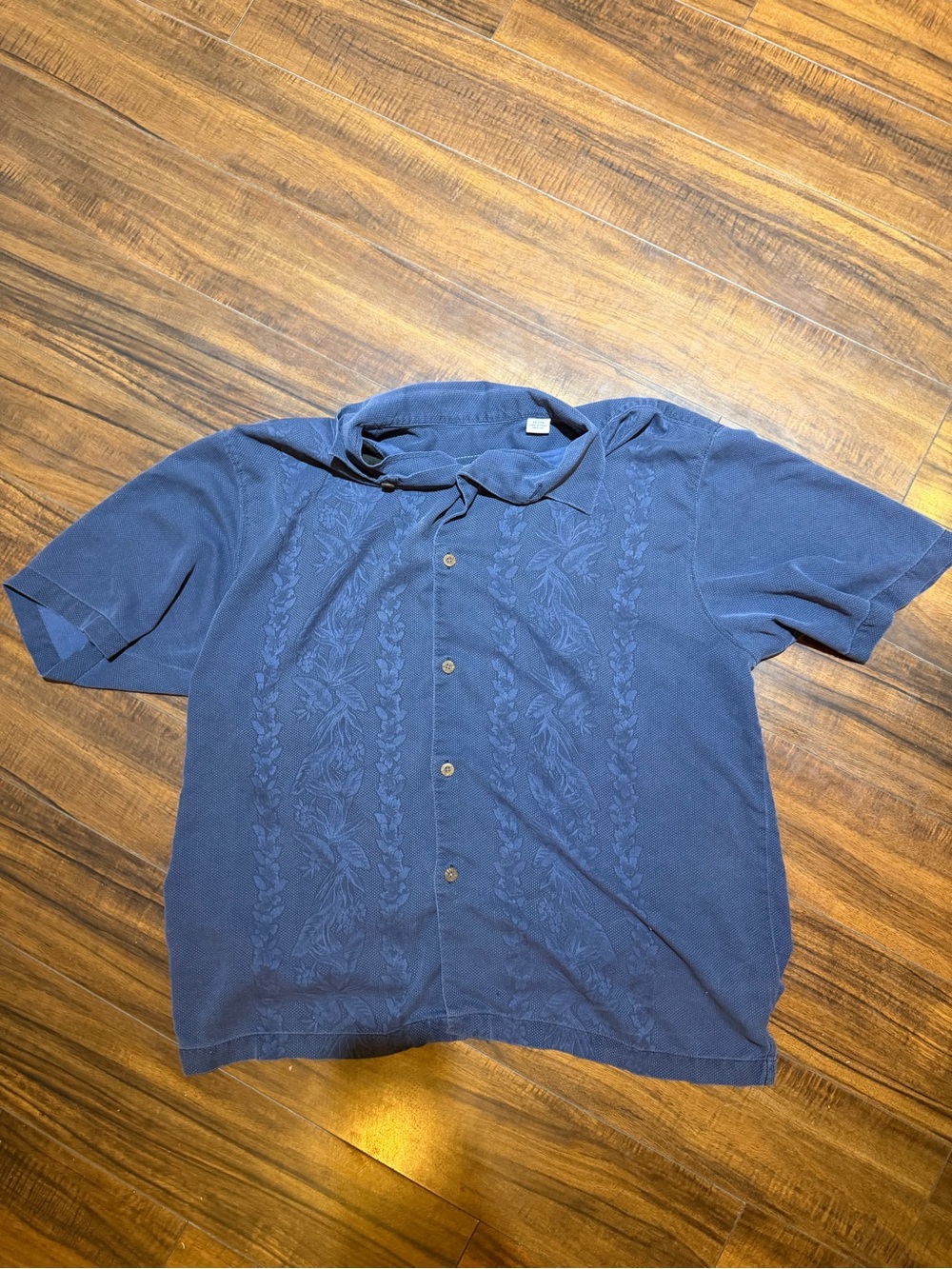 Tommy Bahama Navy Short-Sleeve Embroidered Camp Shirt